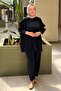 Tunic and Pants Set with Knitwear Combination on the Sleeves and Sides