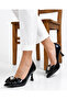 Women's Black Patent Leather Bow and Stone Accessory 7 cm Heeled Shoes - 2