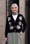 Buttoned Knitwear Cardigan with Sequins and Floral Detail on the Front - Black