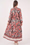 Women's Patterned Long Hijab Dress 2586 - Pomegranate - 3