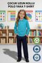 Unisex Girls Boys Polo Collar Cotton Long Sleeve Turquoise Daily Basic School T-Shirt - 2
