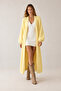 Women's Yellow Shawl Collar Textured Balloon Sleeve Long Loose Cardigan - 3