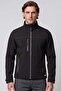 Unisex Black Full Zip Fleece Softshell Jacket Regular Pockets Polo Collar Wind Resistant