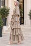 Layered Detailed Belted Alina Hijab Evening Dress-Mink - 2