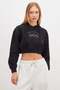 Baskılı Kapüşonlu Crop Sweatshirt - 2