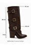 Women's Belt Detailed Pointed Toe Boots Asse Brown - 4