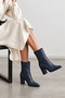 Fest Women's Navy Blue Special Textured Wrinkled Leather Pointed Toe Thick Heeled Stylish Boots with Back Zipper - 7