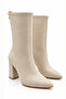 Fest Women's Beige Special Textured Wrinkled Leather Pointed Toe Thick Heeled Stylish Boots with Back Zipper - 3