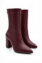 Fest Women's Burgundy Special Textured Wrinkled Leather Pointed Toe Thick Heeled Stylish Boots with Back Zipper - 6