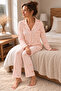 Heart Love Pattern Cares Knit Stretch Fabric Long Sleeve Women's Buttoned Pajama Set - 2