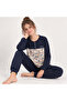 Young Girl Cotton Collar Buttoned Pocketed Gift Navy Blue Color Bottom Top Pajama Set Al501 V2 Bb2443