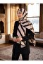Cream with Crepe Stripes and Chain Pattern - Black Color 75X195 Non-Fading Shawl - 4