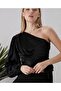 Black Satin One-Shoulder Blouse with Waist Tie and Side Zipper Closure, Can Be Worn with Desired Sleeves, Lined Blouse - 2