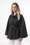 Women's Anthracite Poncho Cape with Belt and Textured Stitching - 4