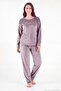 Crew Neck Soft Textured Shiny Velvet Pajama Set Women's Pajama Set 6094209 - 5
