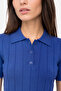 Women's Blue Polo Collar Short Sleeve Knit Sweater - 3