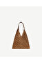 Knitted Raffia Shoulder Bag with Leather Handle Detail