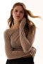 Beige Boat Neck Cashmere Long Sleeve Blouse - 2