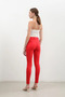 Women's Ripped Detailed Jean Trousers Red High Waist Slim Fit Narrow Leg - 7