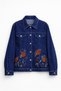 Women's Dark Blue Floral Patterned Buttoned Lycra Jean Jacket - 3