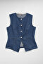 Women's Blue Crew Neck Buttoned Jean Vest - 6