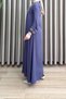 Sani̇ye Dress Viscose Fabric Women's Navy Blue Collar Embroidery Embroidered Neck Tassel Tie Detail Elastic Sleeves Dress - 2