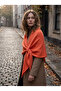 Women's Yumoş Knitwear Orange Shawl Triangle Poncho 32026 - 4