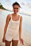 Stone Color Colette Embroidery Detailed Mini Shorts - 2