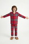 Red Unisex Children's Dark Plaid Long Sleeve Buttoned Cotton Pajama Set - 4