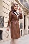Hooded Leather Cap with Folded Sleeves and Lace Waist