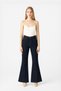 Women's Lycra Spanish Flare Leg High Waist Navy Blue Jean Trousers