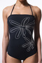 Black Embroidered Strapless Swimsuit - 4