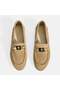 Women's Beige Slip-On Suede Loafer with Lock Accessories - 5