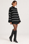 Black Oversize Striped Half Fisherman Women's Knitwear Tunic Sweater - 7