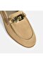 Women's Beige Slip-On Suede Loafer with Lock Accessories - 6