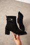 Lunara Women's Black Suede Buckle Heeled Short Boots Bootie - 3