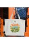 Orange Green Floral Logo Handwritten Style and Design Printed Natural Canvas Tote Bag Handle - Large