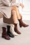 Janice Women's Burgundy Blunt Square Toe Wrinkled Patterned Patent Leather Stretch Back Zipper 6 cm Thick Heeled B - 8