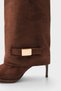 Women's Pointed Toe Heeled Boots with Gold Buckle Detail Avena Brown Suede - 3