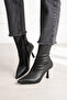 Marya Women's Black Stretch Leather Pointed Toe Warm Lined Zippered 7 cm Thin Heeled Boots Bootie