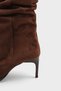 Women's Pointed Toe Heeled Shoes with Below-Knee Gusset and Skin Detailing, Paloma Brown Suede - 3