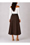 Belt Detailed Midi-Length Loose Brown Woven Skirt - 3