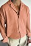 Men's Salmon Pink Oversize Burlap Fabric Shirt