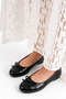 Taarus Women's Black Patent Leather Bowknot Ballerina Flat Sole Comfortable Daily Shoes - 5