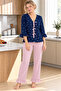Heart Patterned Crinkled Knitted Long Sleeve Women's Robe Pajama Set - 2