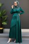 Cloak Jewelled Satin Evening Dress Emerald - 4