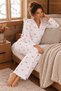 Heart Patterned Waffle Knitted Long Sleeve Women's Buttoned Pajama Set - 2