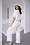 Women's Stoned Short Sleeve Elastic Waist Tie-Detail Two-Piece Set Ksd-8636 - 3