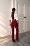 Women's Burgundy Crepe Fabric Lycra Front Flare Palazzo Trousers - 3