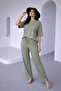 Women's Stoned Short Sleeve Elastic Waist Tie-Detail Two-Piece Set Ksd-8636 - 3